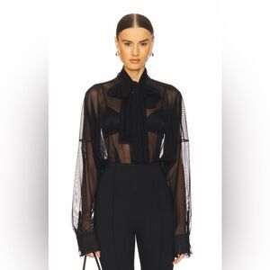 Norma Kamali Super Oversized Boyfriend Shirt Bow Bodysuit